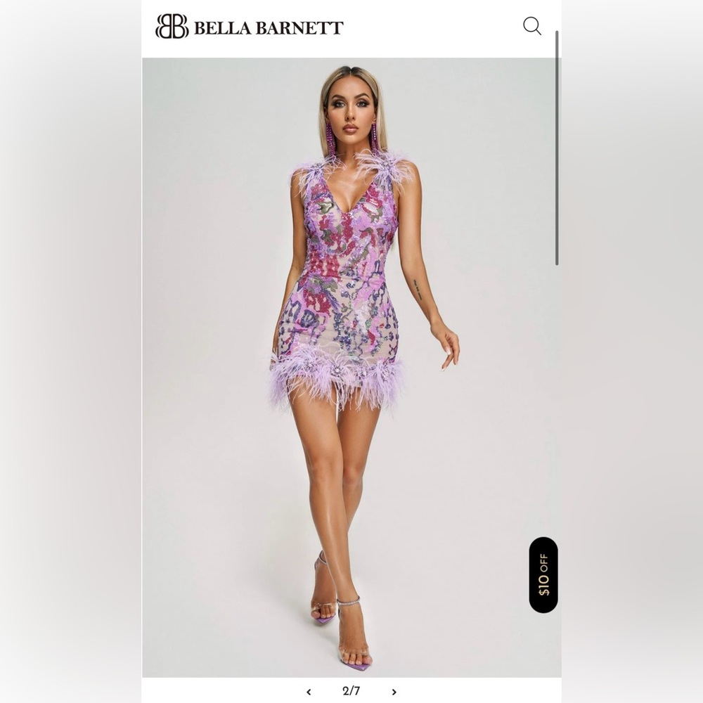 NWT! Bella Barnett Loviy Sequin Feather Dress- Size Small